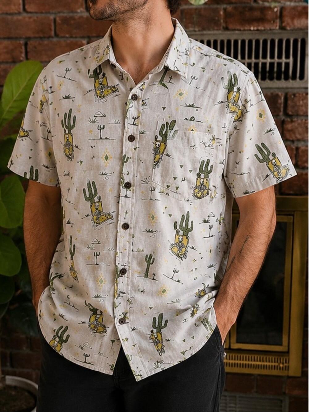 WXYZ MFG Co Cactus Skeleton Desert Print Button Down Shirt Men’s Medium